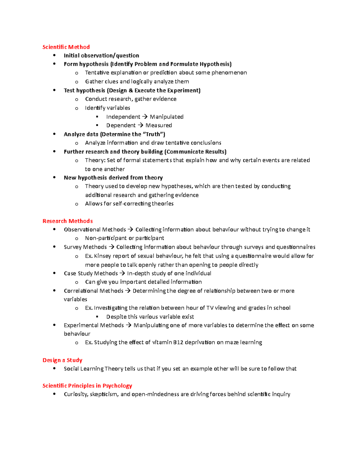 Psychology Chapter 2 - Scientific Method Initial Form hypothesis ...