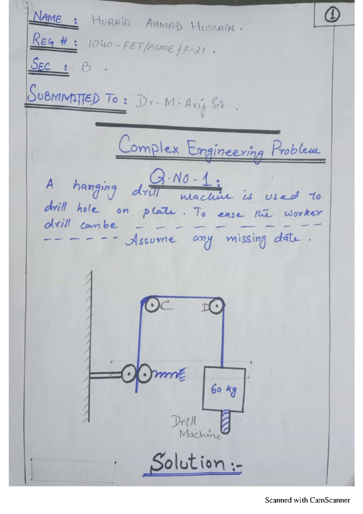 Complex Engineering problem stats - NAME HURAiR AHMAD HUSSAiN 1 REG ...