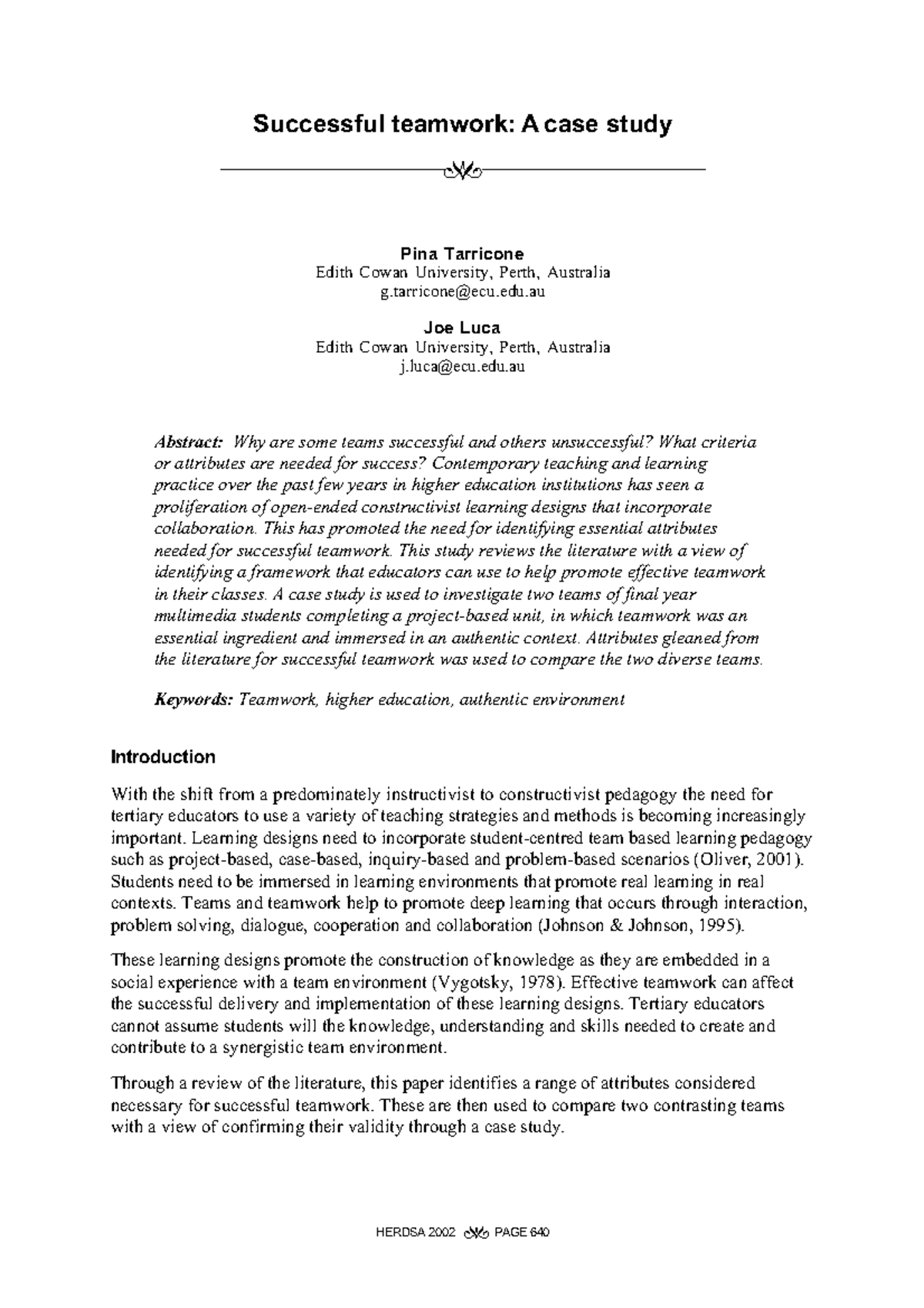 Team Successful teamwork - Successful teamwork: A case study Pina - Studocu