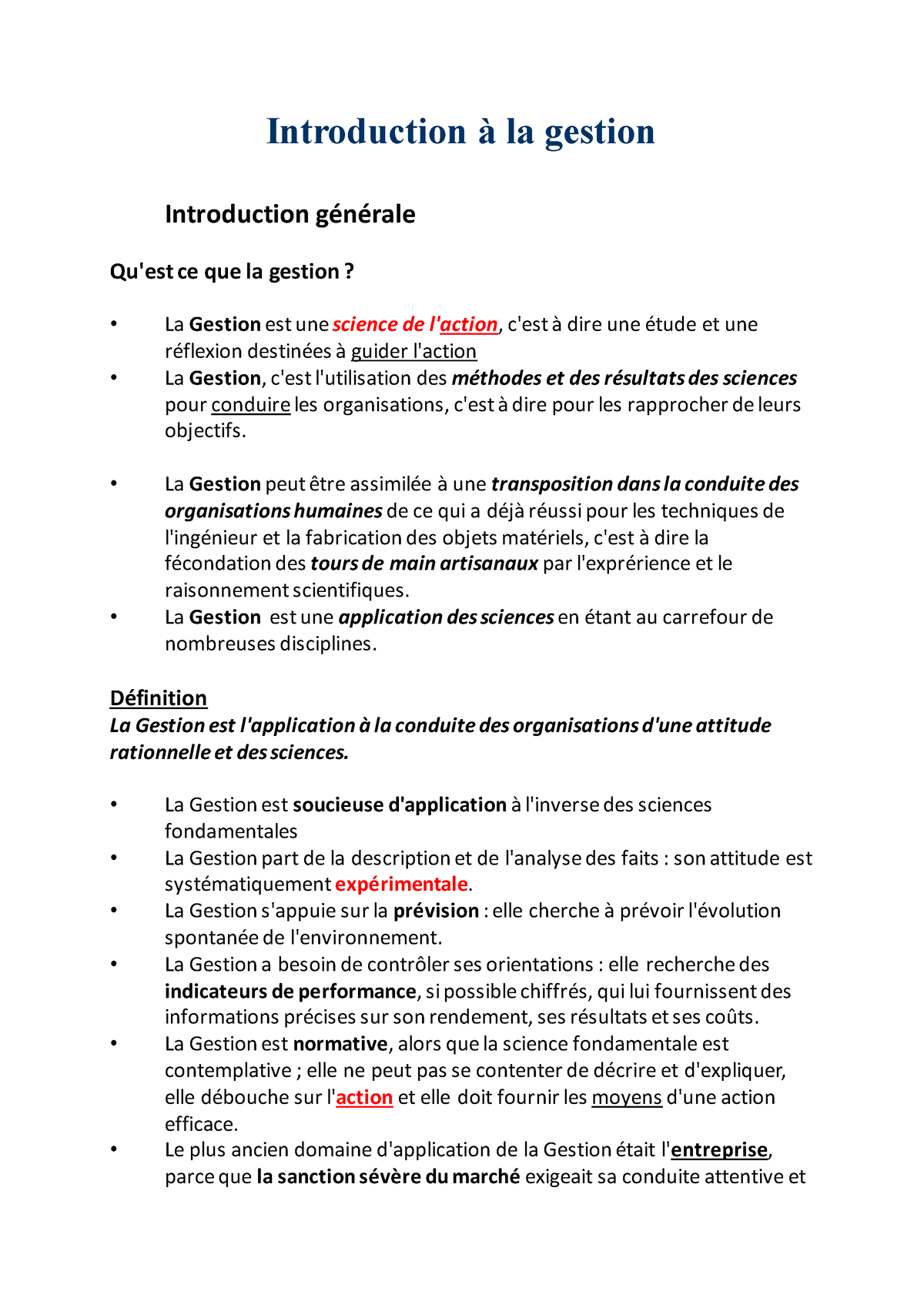 Intro à La Gestion (l1 AES) - Introduction à La Gestion Introduction ...