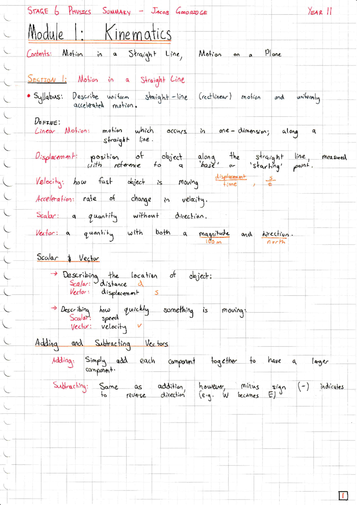 Module 1 - Kinematics - Lecture Notes In Depth - Studocu