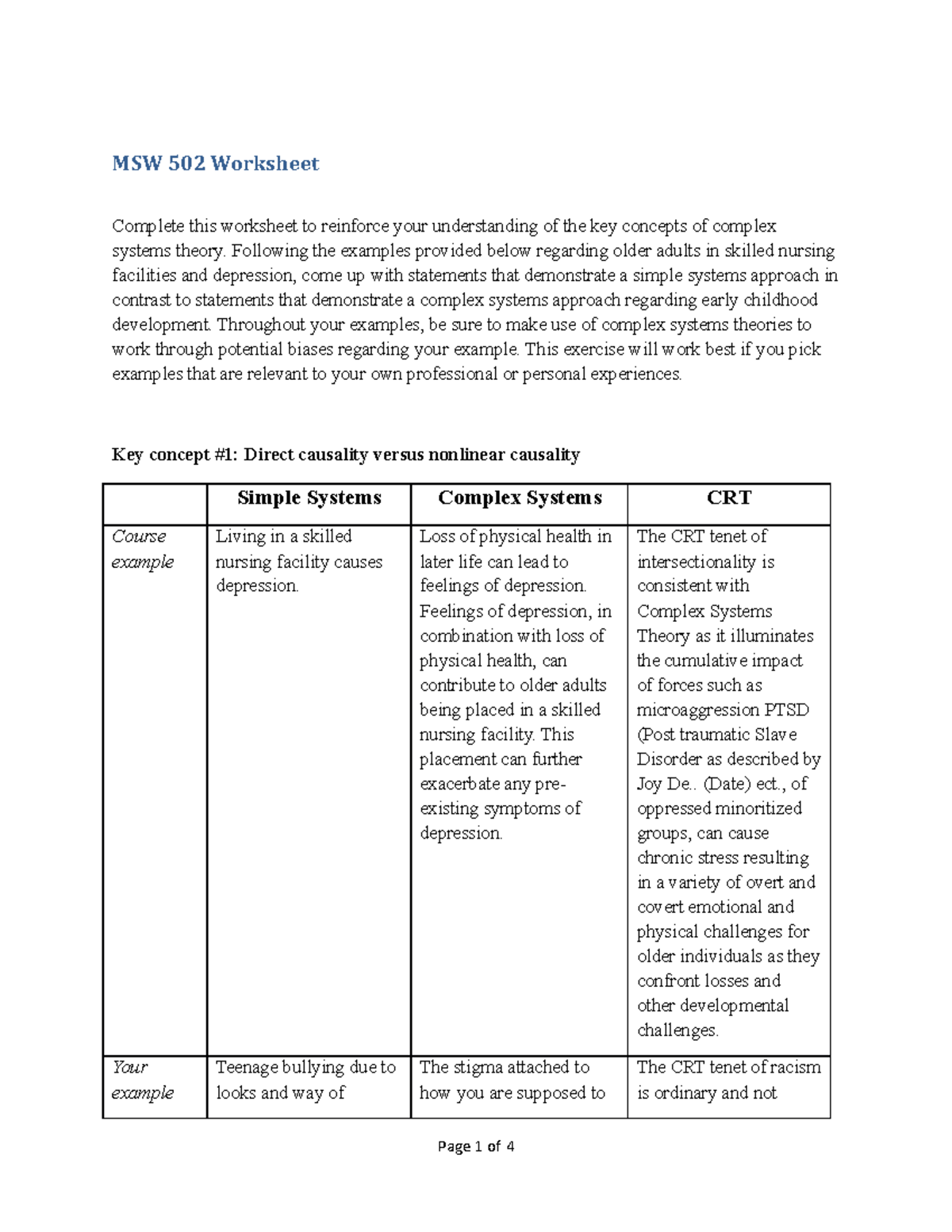 MSW 502 Worksheet Module 4 2023 - MSW 502 Worksheet Complete This ...