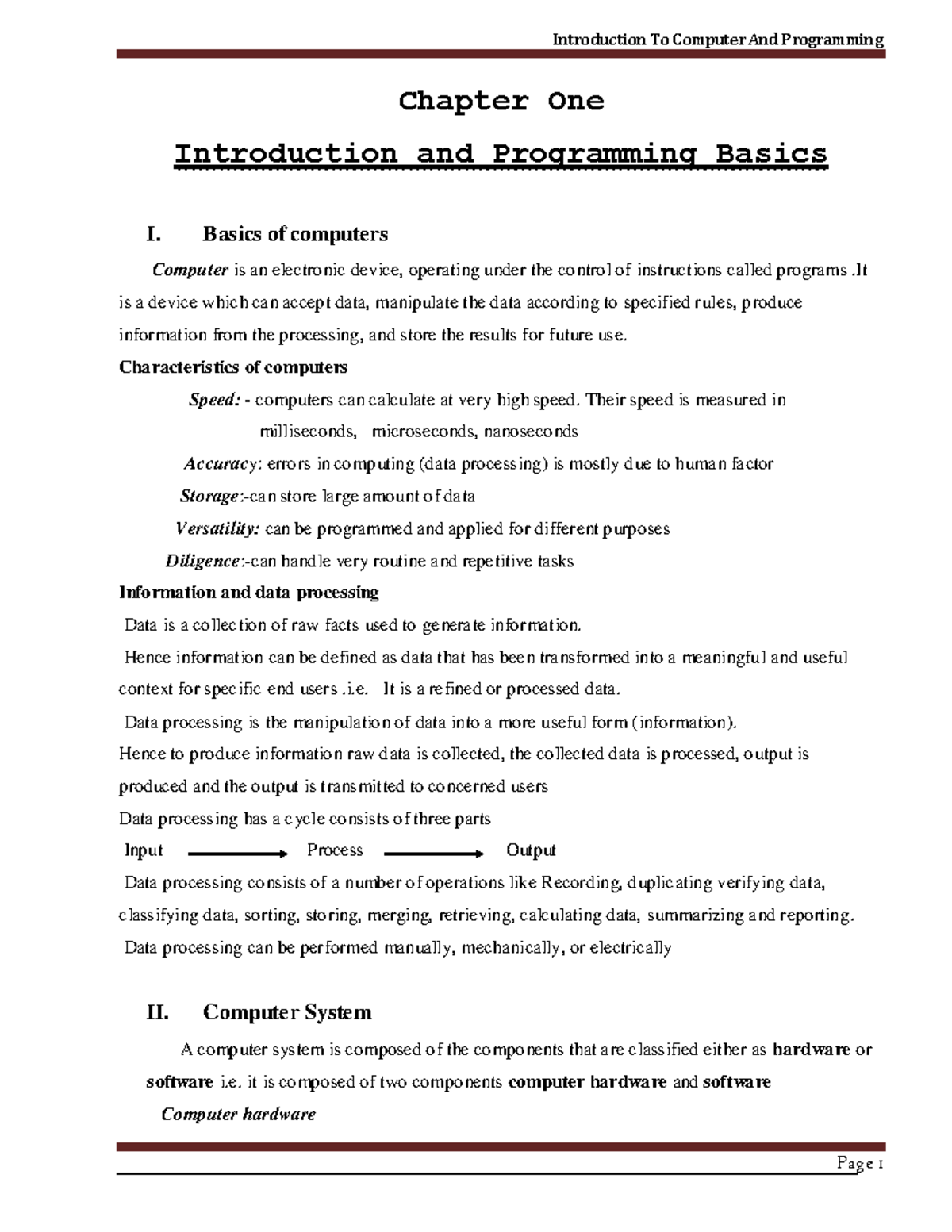 Intro to computer science - Chapter One Introduction and Programming ...