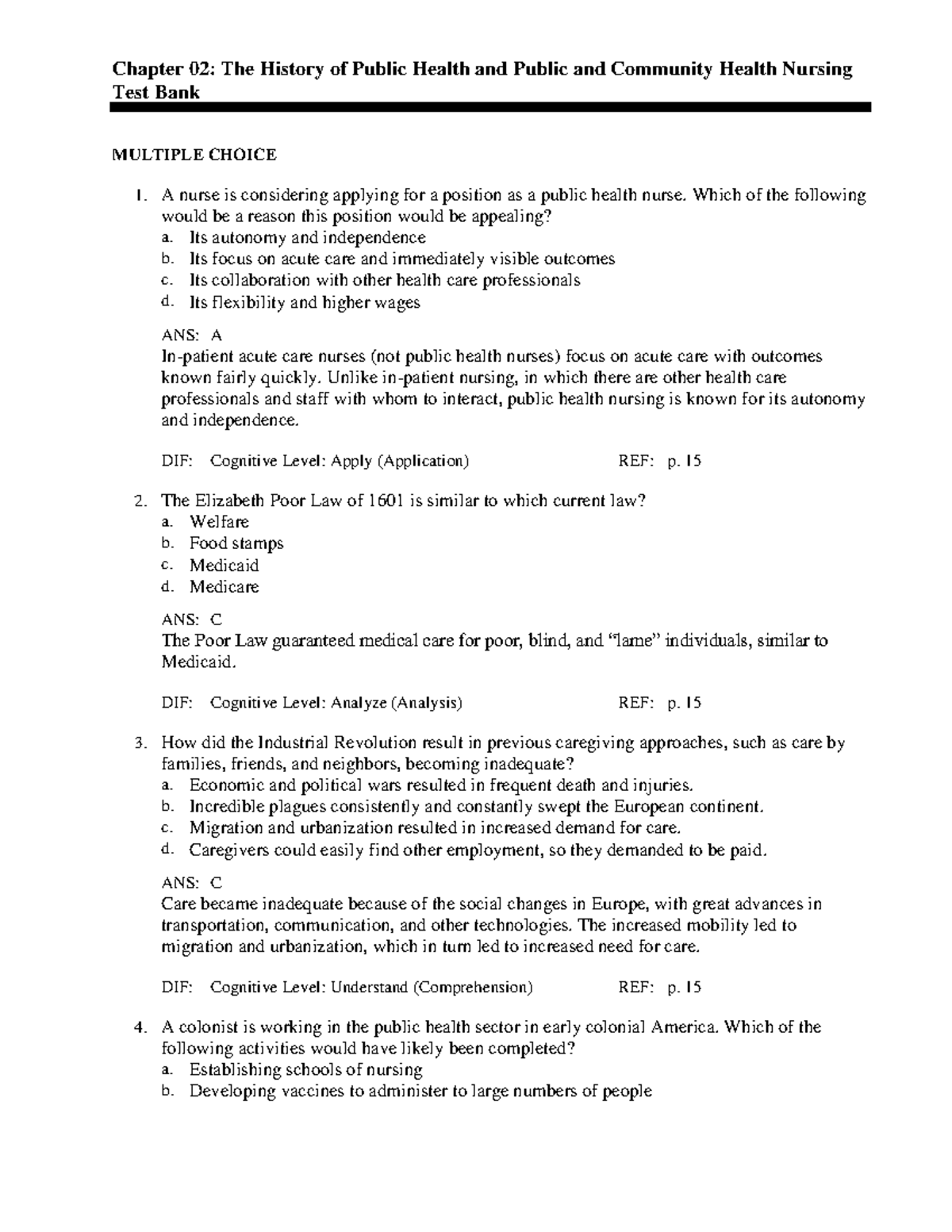 Chapter 2 TEST BANK - Chapter 02: The History Of Public Health And ...