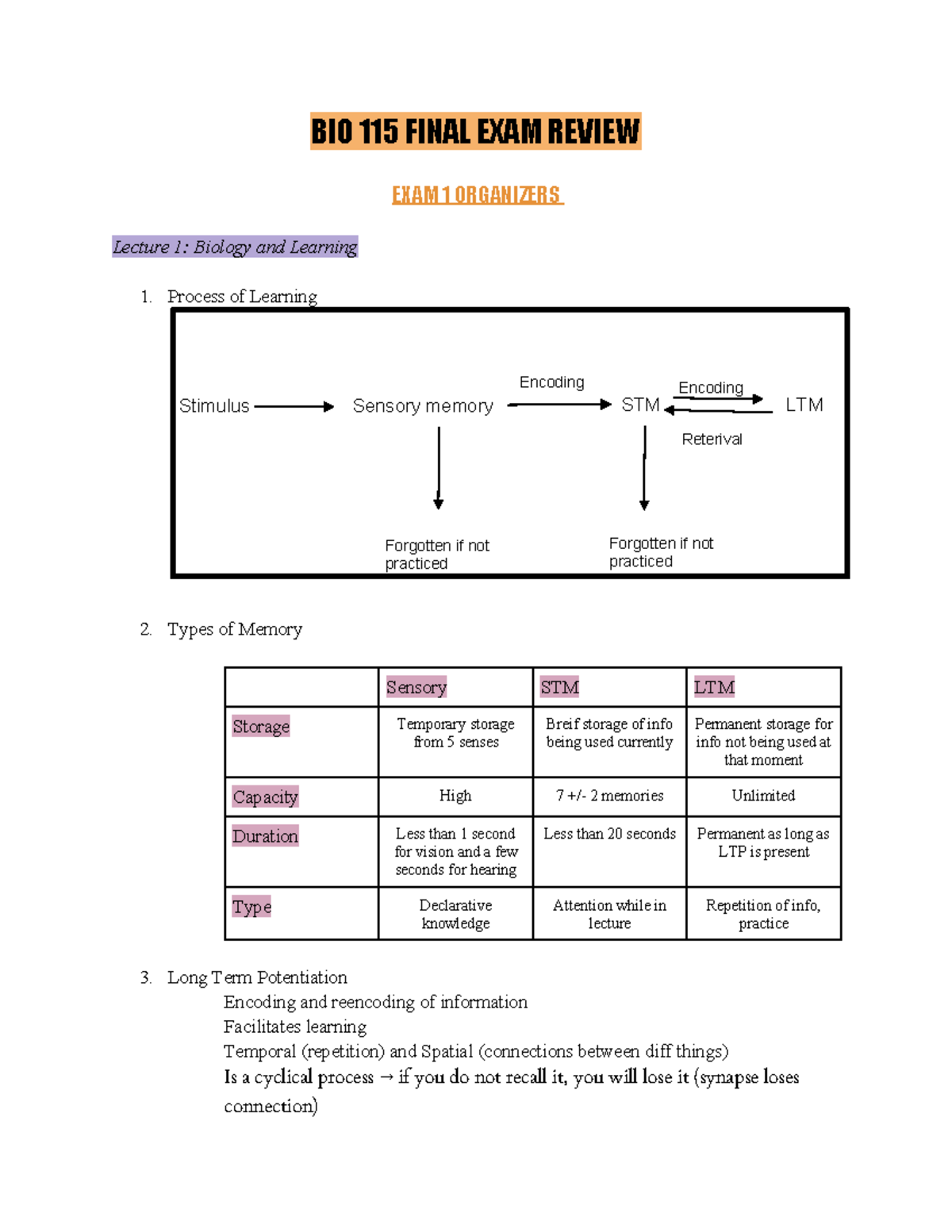 Gen Bio Exam 1 Review - BIO 115 FINAL EXAM REVIEW EXAM 1 ORGANIZERS ...