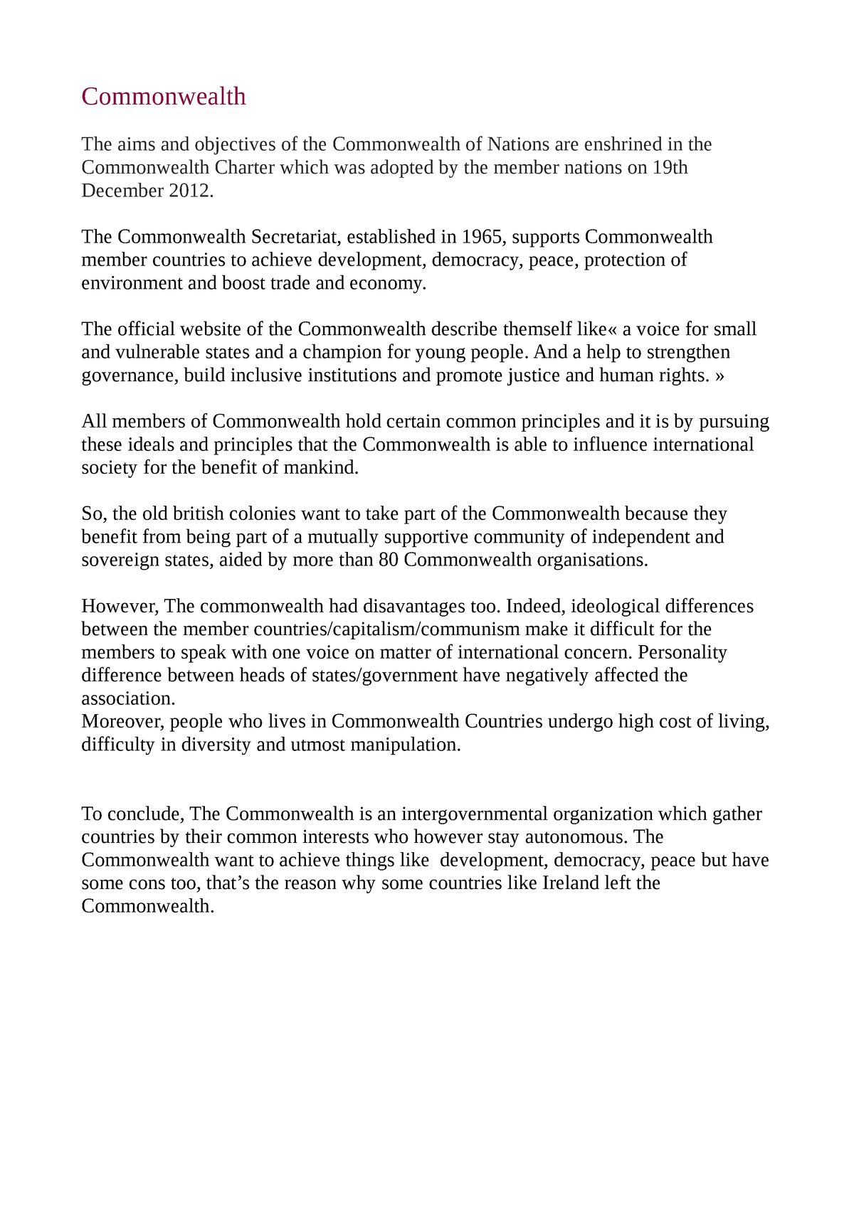 Commonwealth - The Commonwealth Secretariat, established in 1965 ...