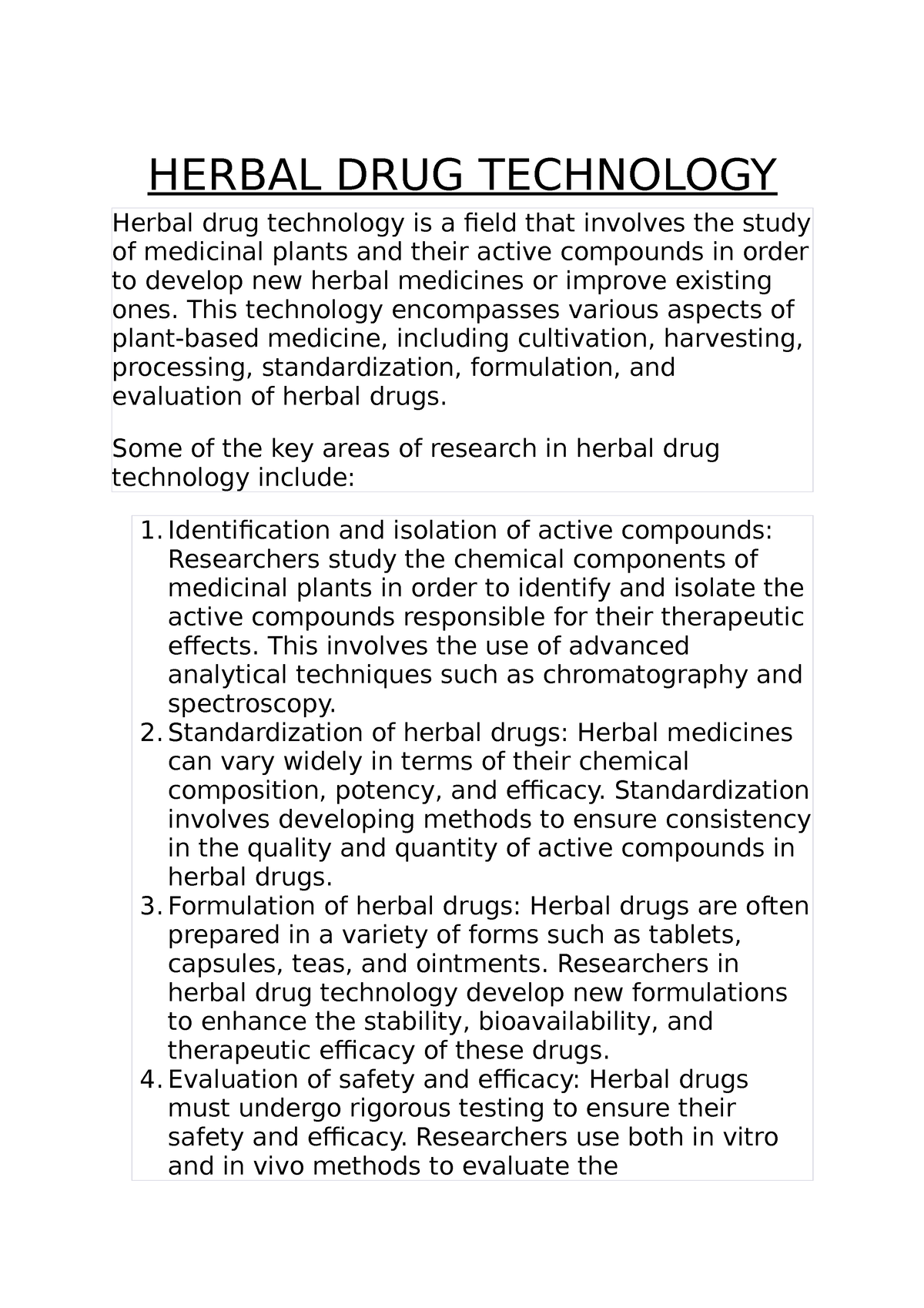herbal drug technology research paper