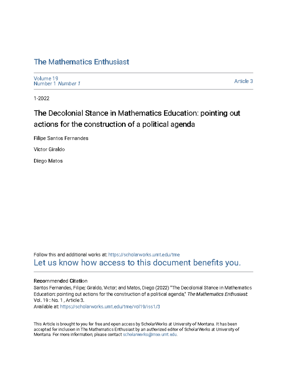 The Decolonial Stance in Mathematics Education - umt/tme Let us know ...