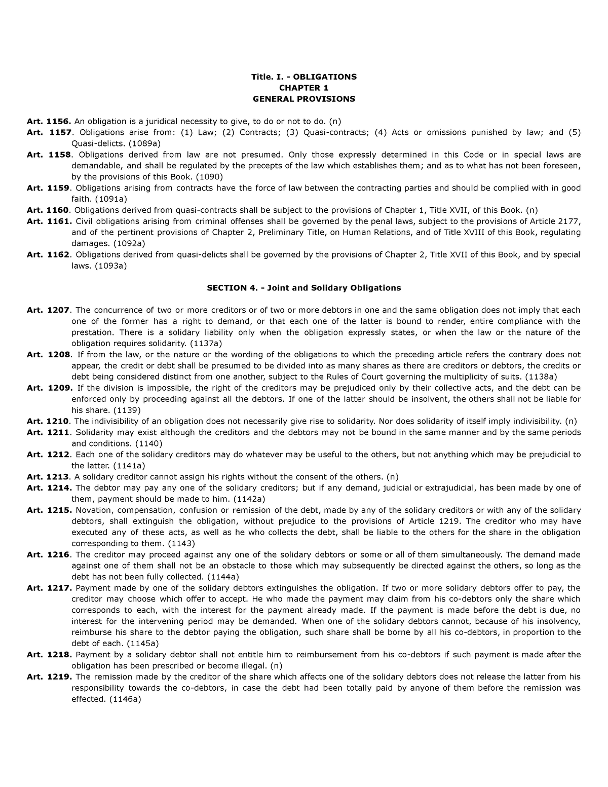 Oblicon Reviewer Complete - Title. I. - OBLIGATIONS CHAPTER 1 GENERAL ...