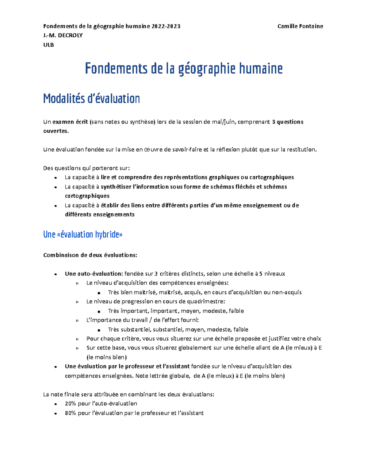 GEOGF103 Notes de cours 2022/2023 Fondements de la géographie humaine 20222023 Camille