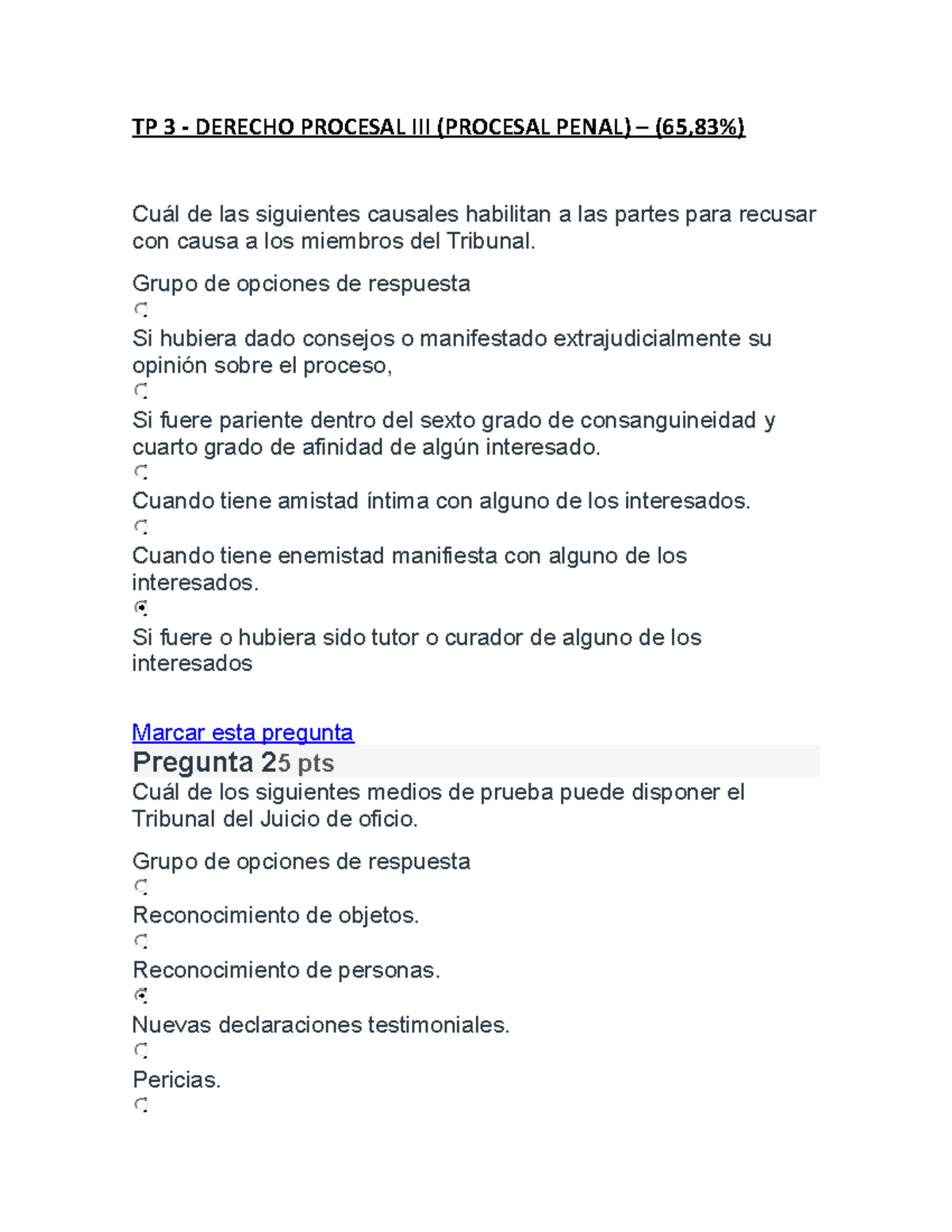 TP 3- D. Procesal Penal III- Puntaje 65,83% - TP 3 - DERECHO PROCESAL ...