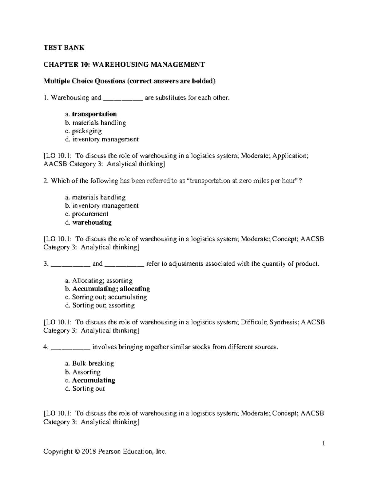 Chapter 10 - Warehousing MNGT - 1 TEST BANK CHAPTER 10: WAREHOUSING ...