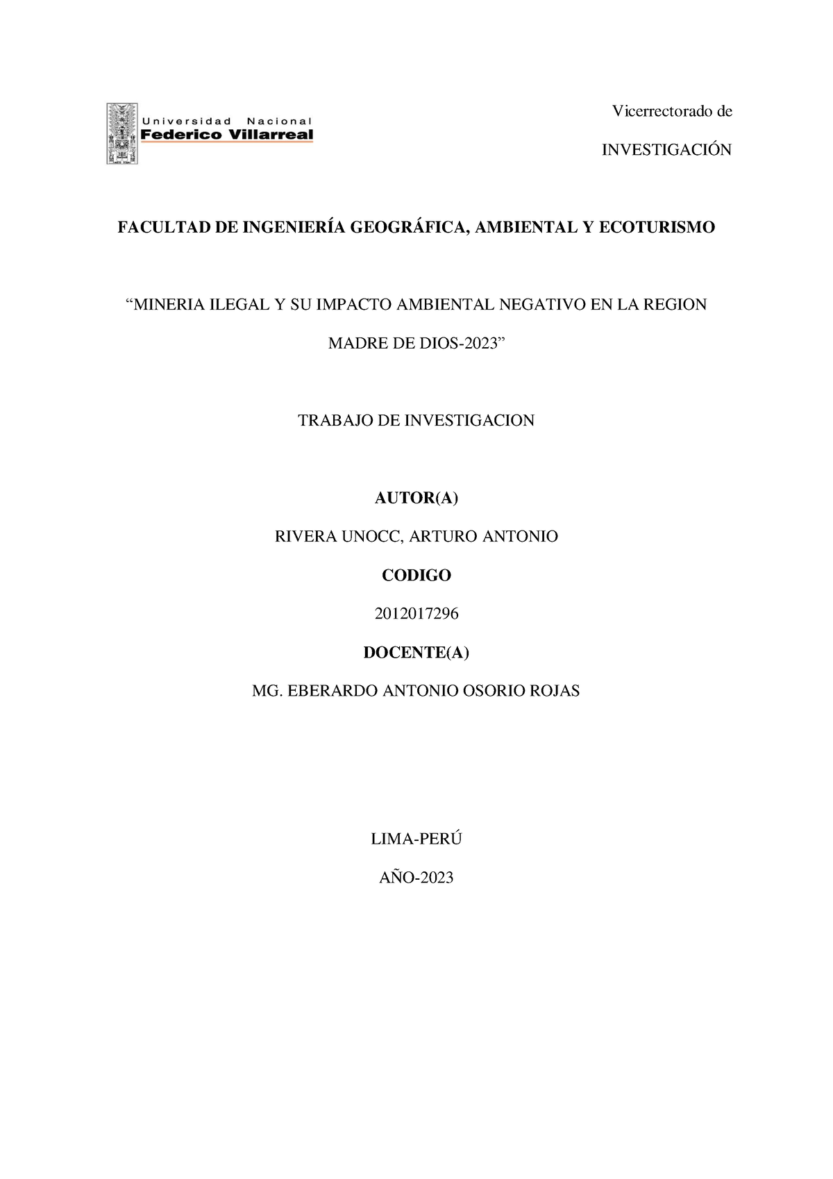 Trabajo De Investigacion UNFV PDF - Vicerrectorado De INVESTIGACIÓN ...