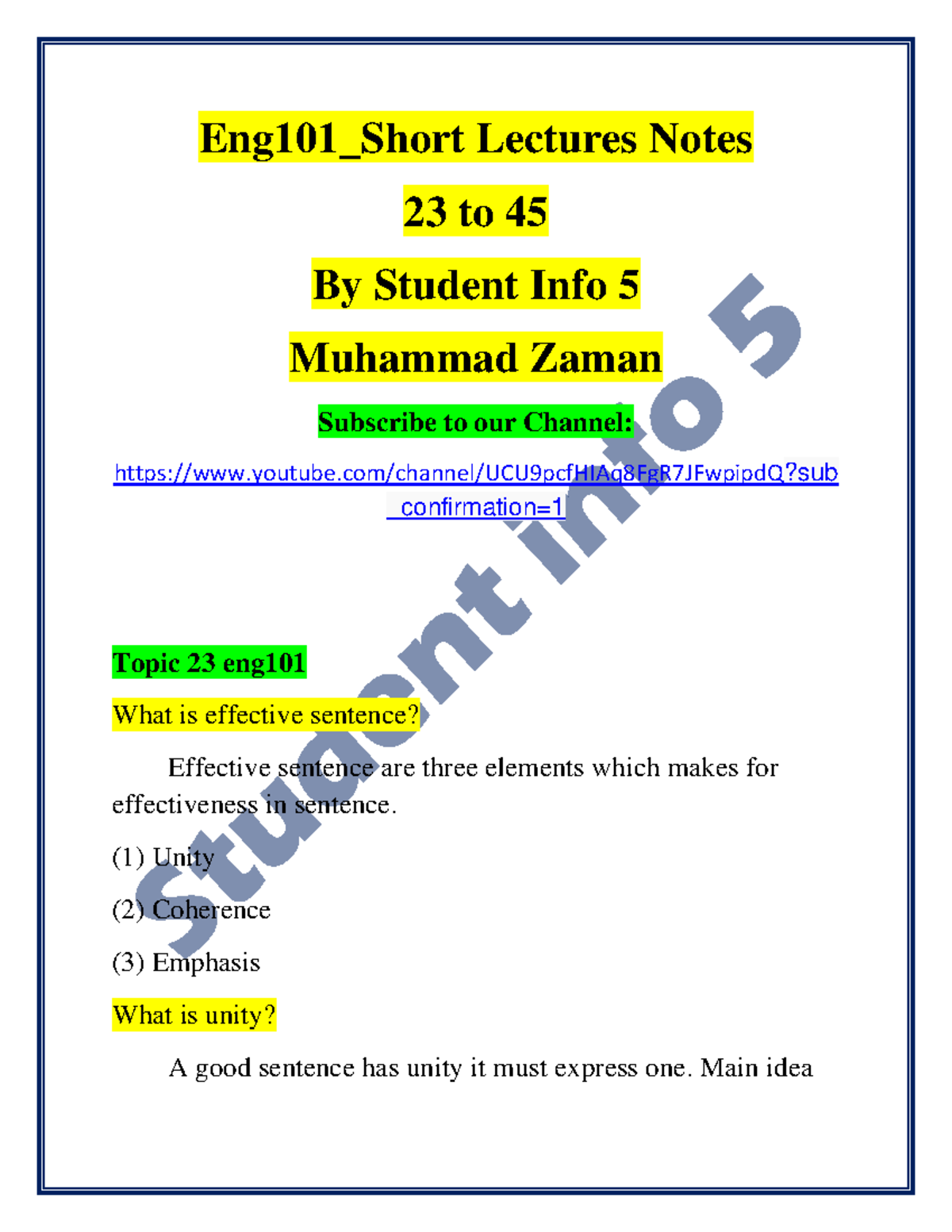 Eng101 Important Highlighted Short Notes 23 To 45 By Student Info 5 Eng101 Short Lectures Eng101 Important Highlighted Short Notes 23 To 45 By Student Info 5 Eng101 Short Lectures