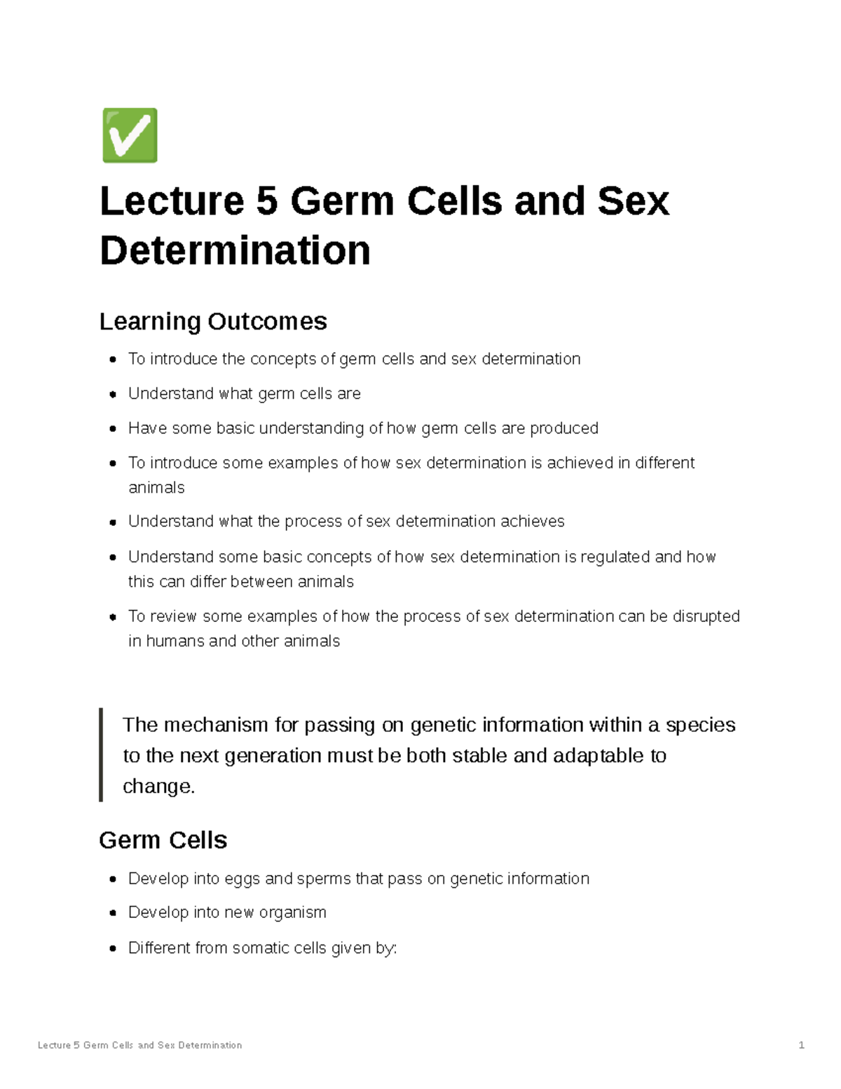 Lecture 5 Germ Cells And Sex Determination Lecture 5 Germ Cells And Sex Determination Learning 6672