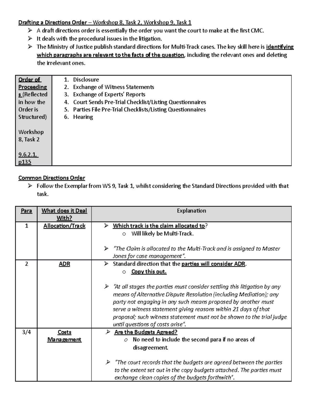 5. Drafting a Directions Order It deals with the procedural issues in