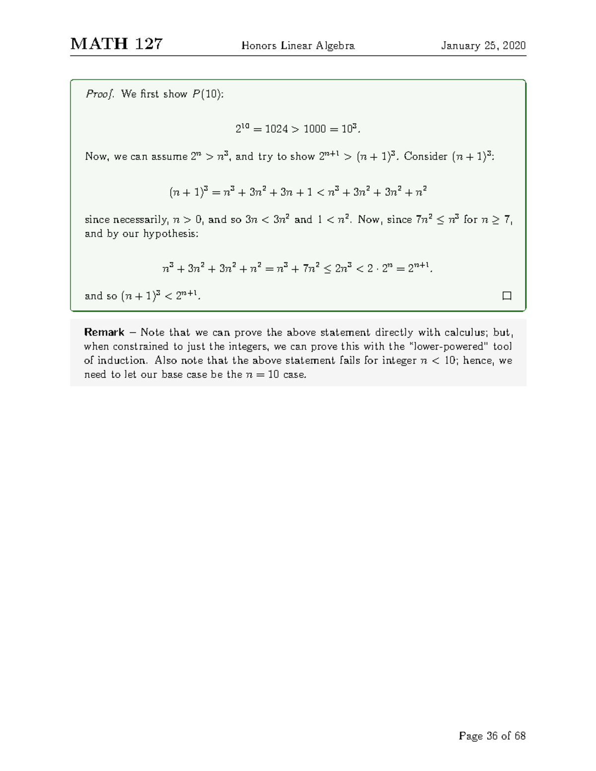 MATH 235-36 - Lecture notes 36 - MATH 127 Honors Linear Algebra January ...