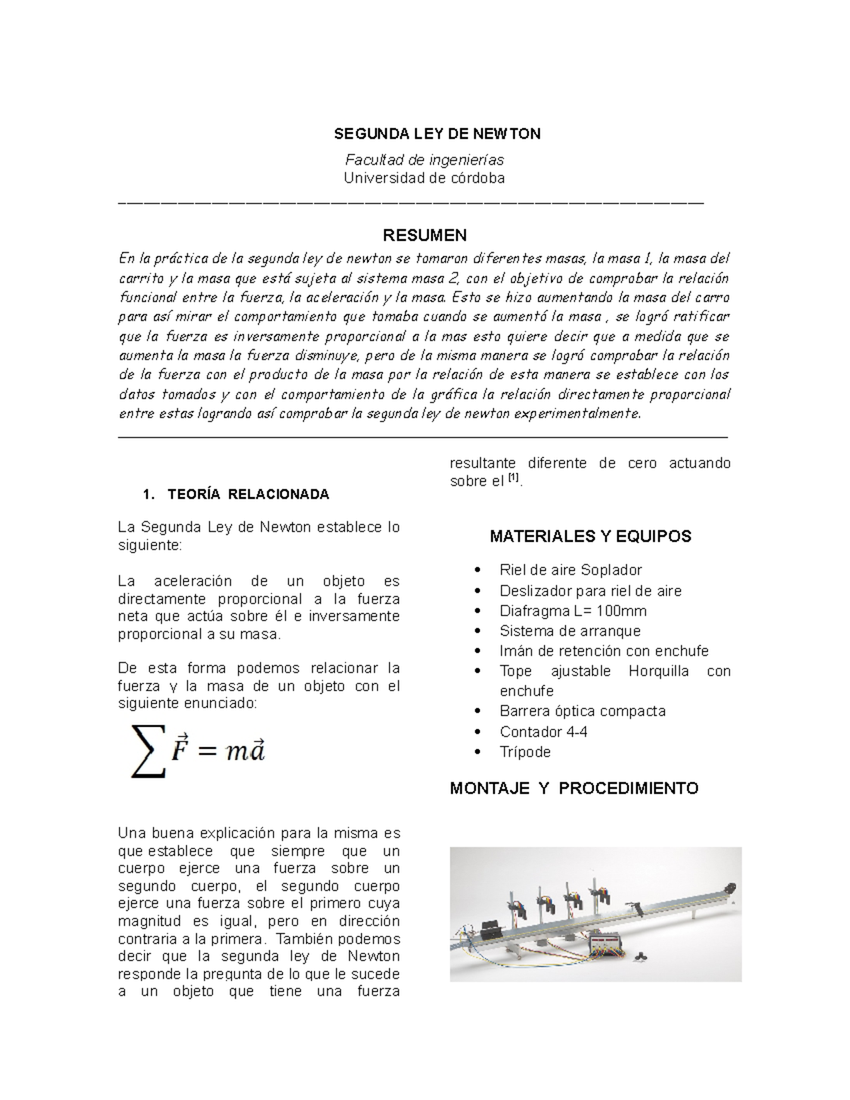 Segunda LEY DE Newton - Laboratorio De Física - SEGUNDA LEY DE NEWTON ...