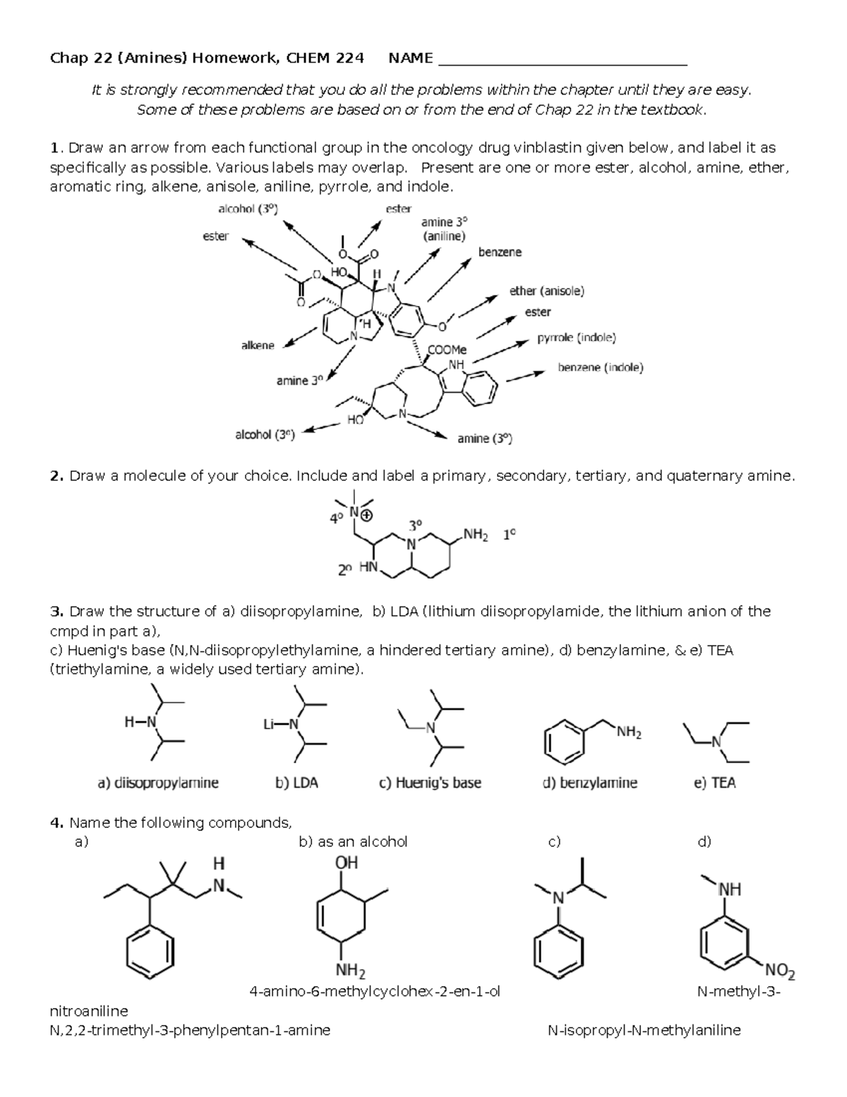 Chap 22 Amines HW S23 KEY - Tagged - Chap 22 (Amines) Homework, CHEM ...