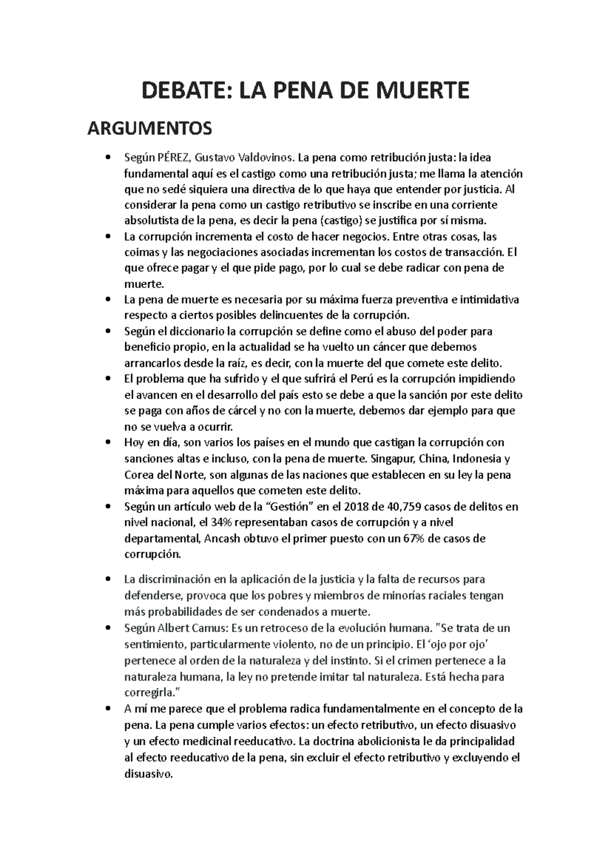 Examen 4 Mayo 2013, Preguntas Y Respuestas - DEBATE: LA PENA DE MUERTE ...