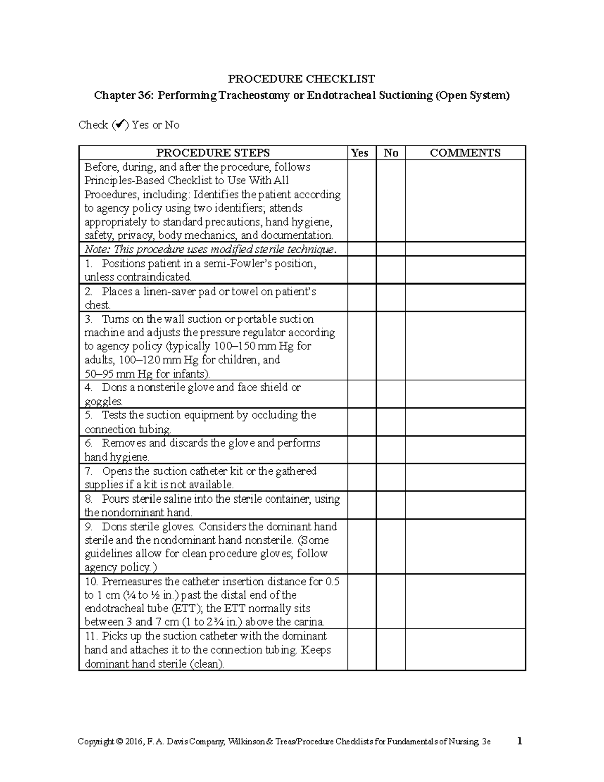 Performing Tracheostomy Suctioning - Procedure Checklist Chapter 36 