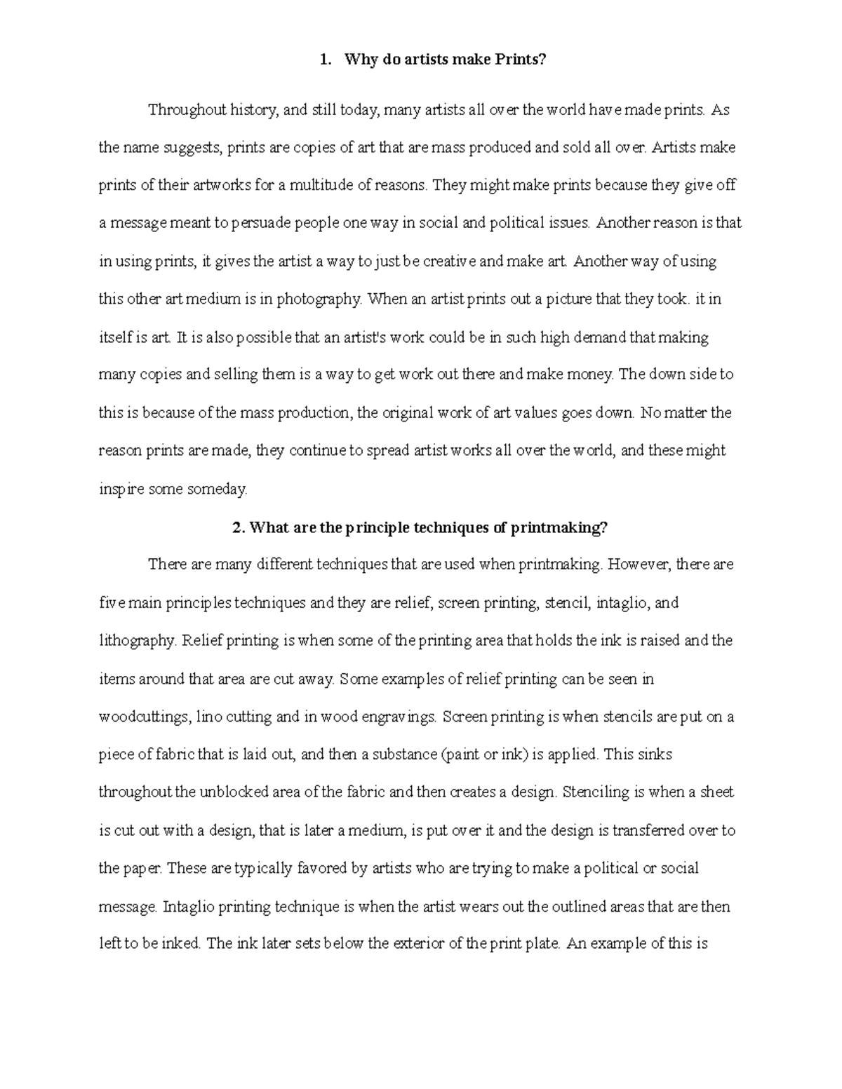 Chapter 8 ART Google Docs 1. Why do artists make Prints? Throughout