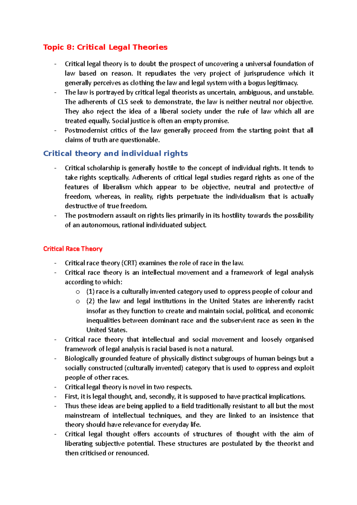 Topic 8- Critical Legal Theories - Topic 8: Critical Legal Theories ...