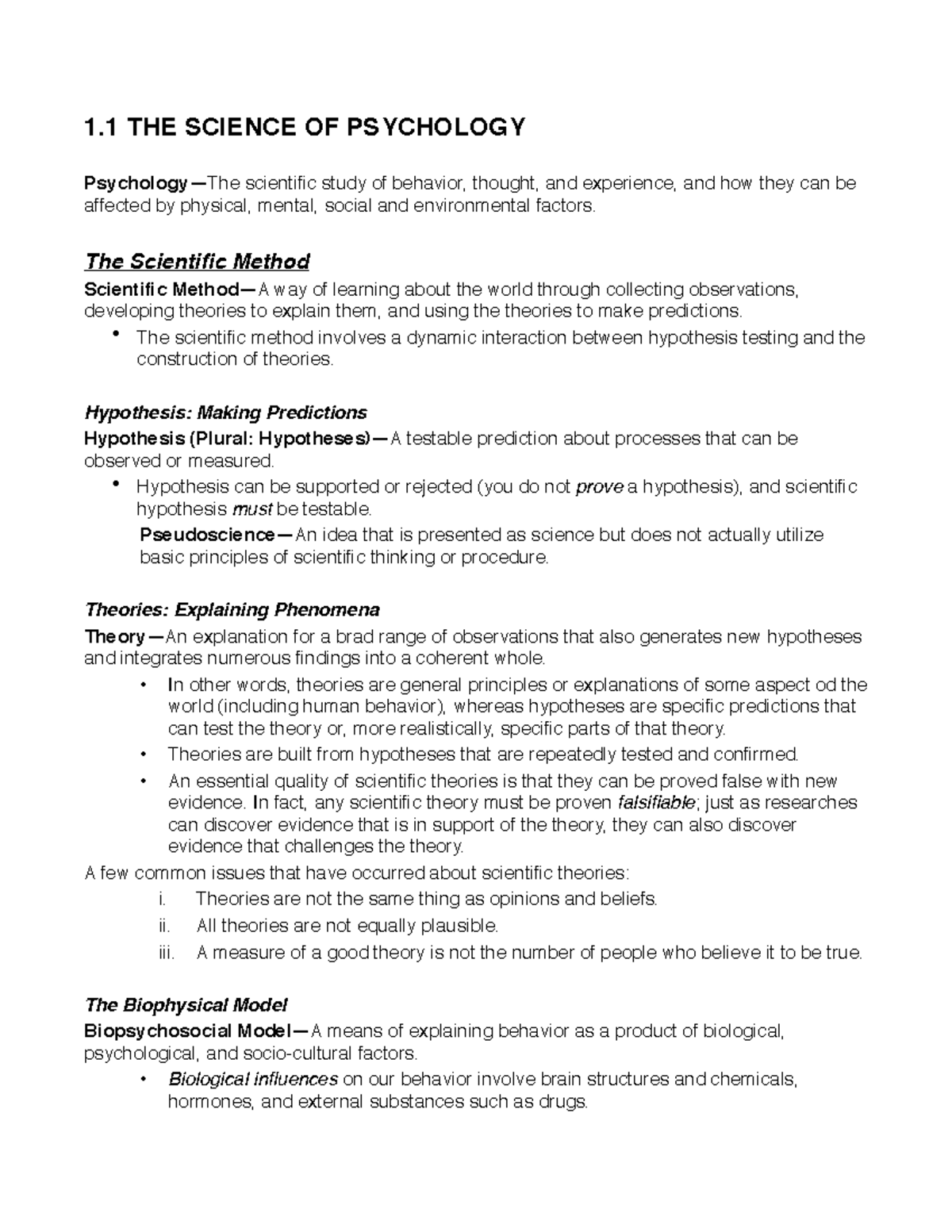 FULL SET PSYC 1000 Notes (6) (1) THE SCIENCE OF PSYCHOLOGY Psychology ...