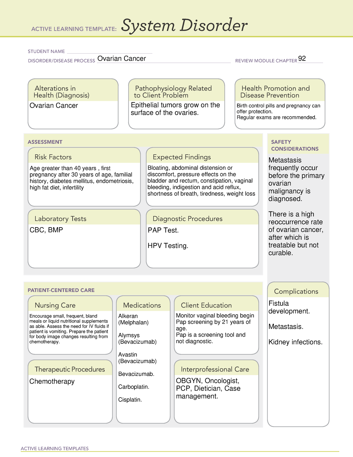 System Disorder - Ovarian Cancer - ACTIVE LEARNING TEMPLATES System ...