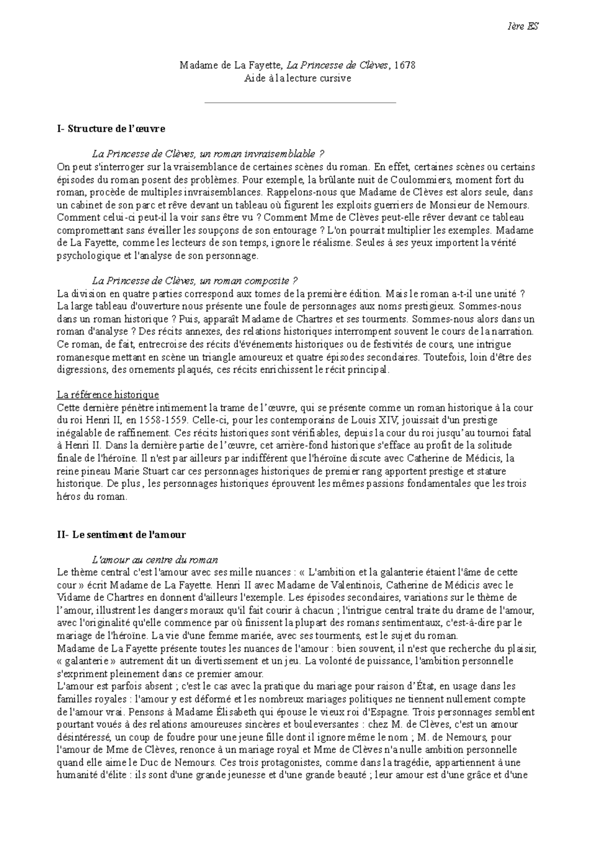 Lecture Cursive La Princesse De Clèves