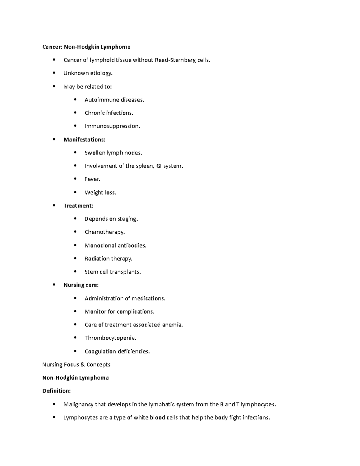 Cancer Non-Hodgkin Lymphoma - Unknown etiology. May be related to ...