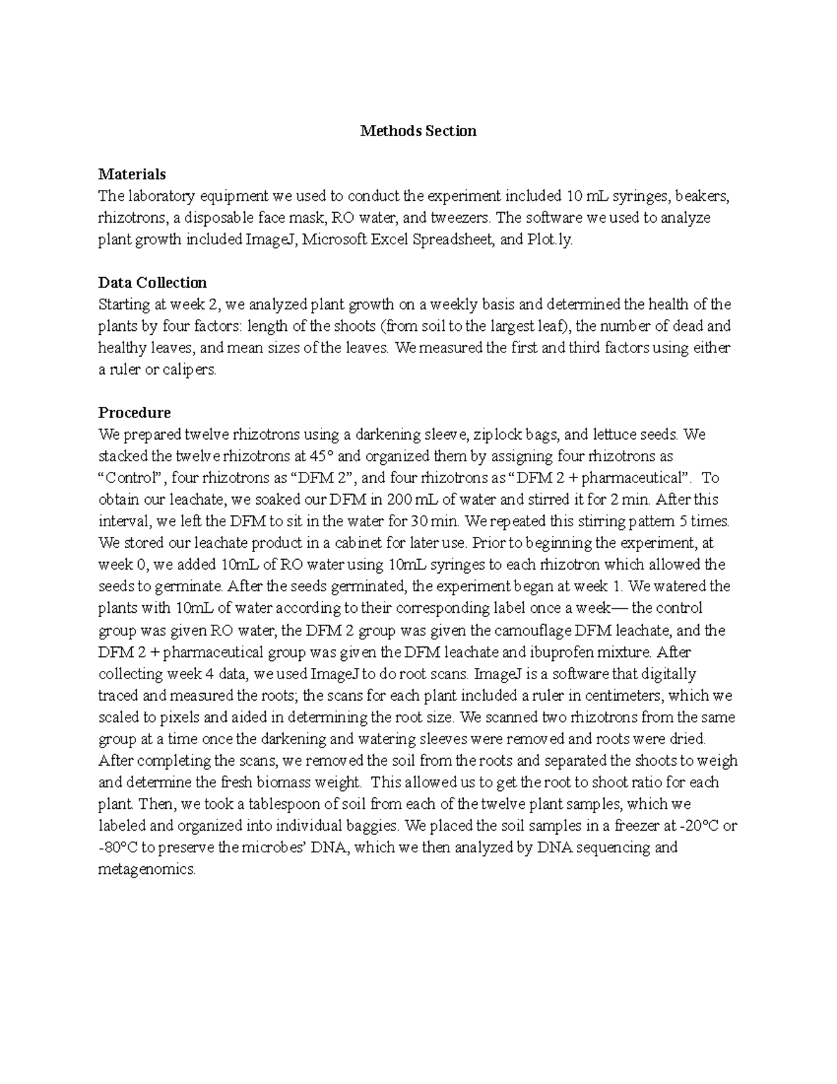 Methods Section - Homework - Methods Section Materials The laboratory ...