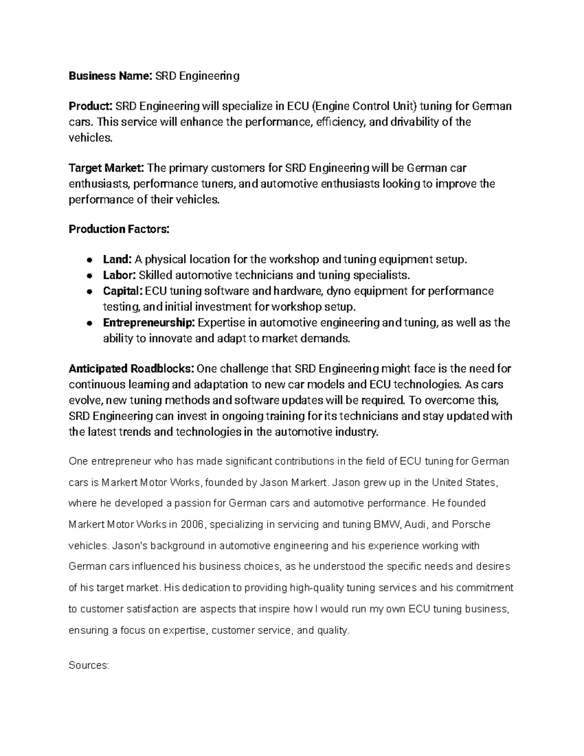 SRD Engineering - Assignment - Business Name: SRD Engineering Product ...