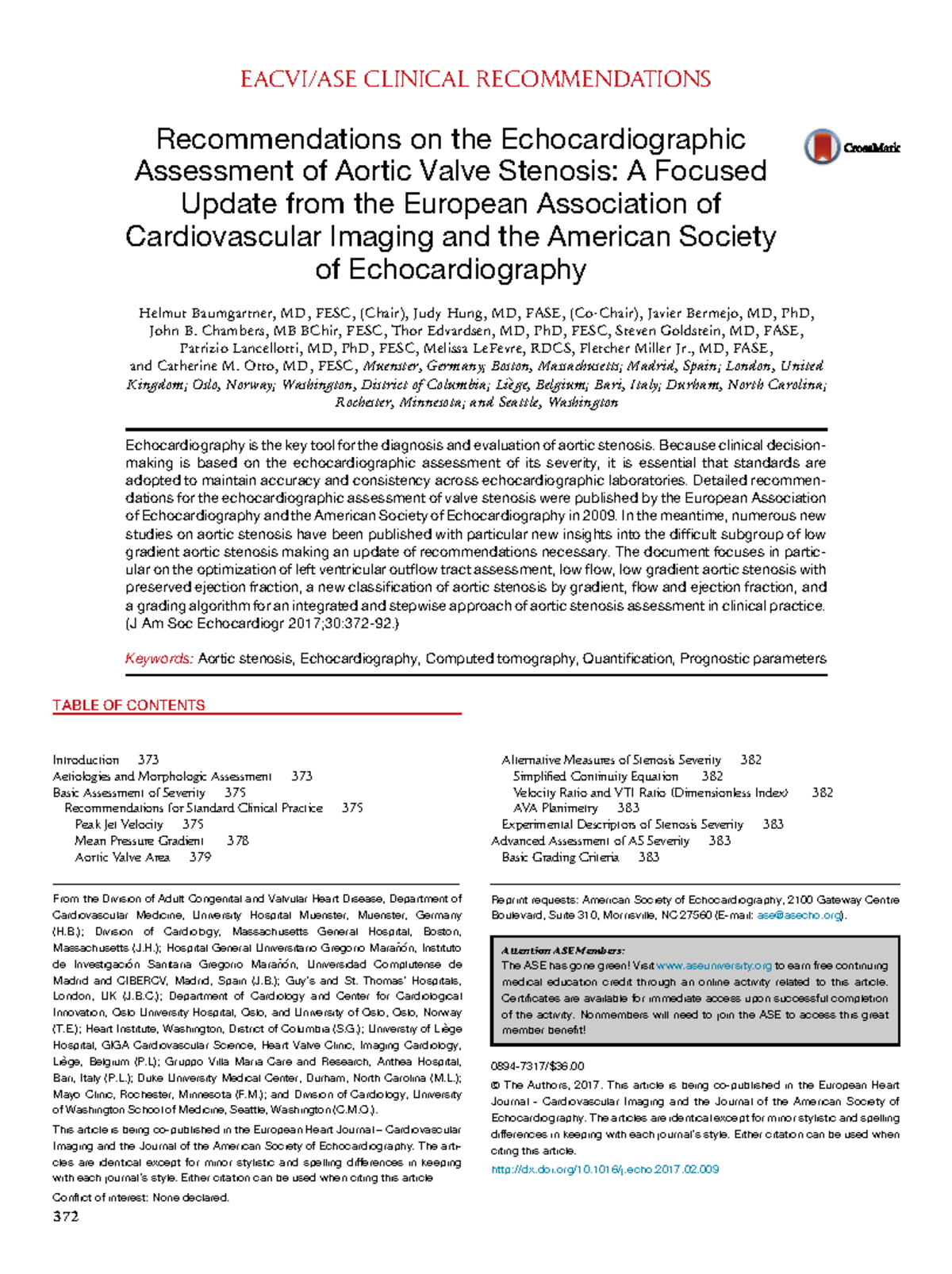 2017 Valve Stenosis Guideline EACVI/ASE CLINICAL