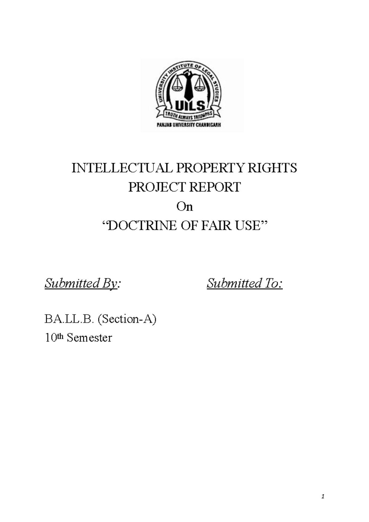 IPR - Nil - INTELLECTUAL PROPERTY RIGHTS PROJECT REPORT On “DOCTRINE OF ...