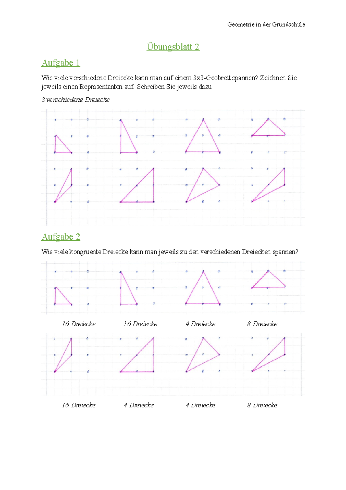 Übungsblatt 2 Geometrie in der Grundschule Übungsblatt 2 Aufgabe 1