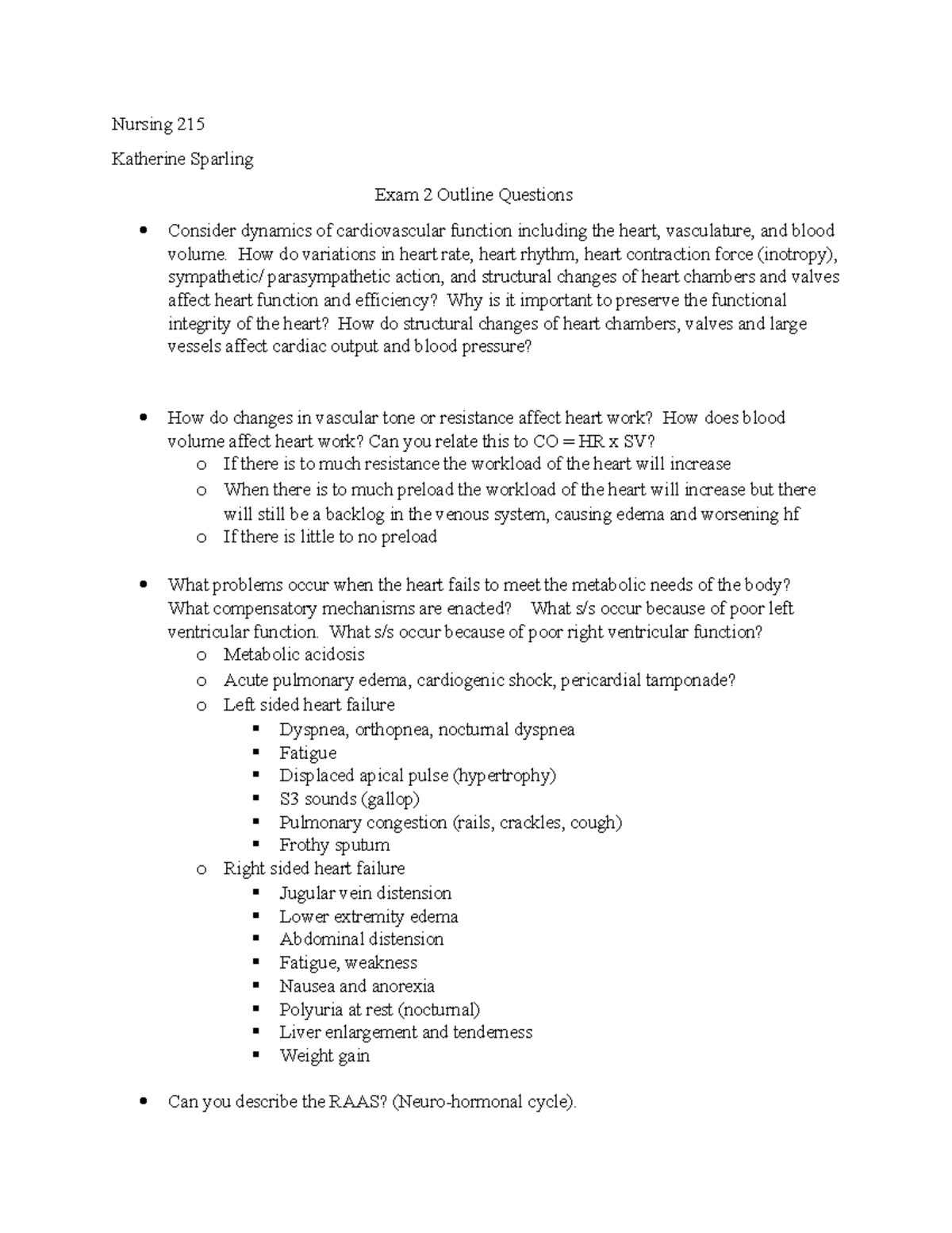 Nursing 215 Exam 2 Test Guide - Nursing 215 Katherine Sparling Exam 2 ...