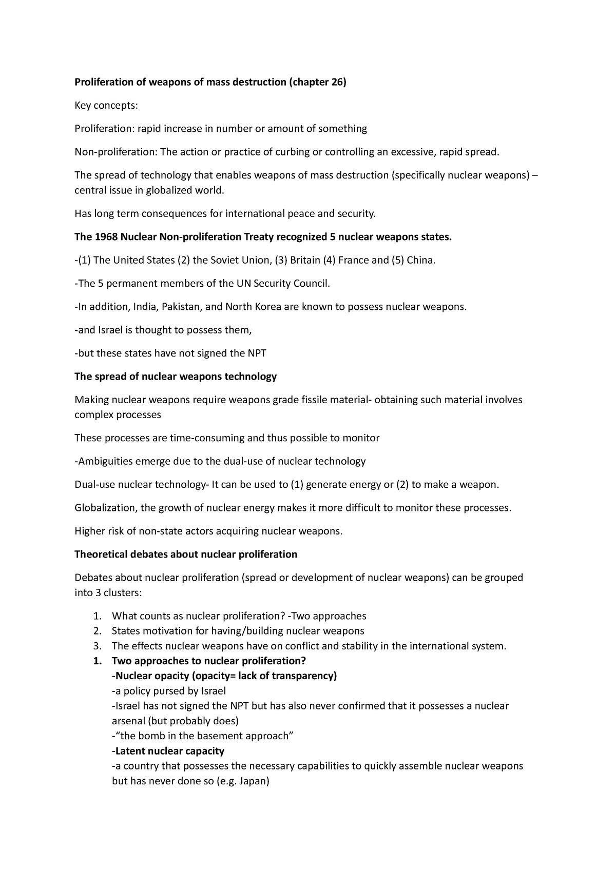 Pol Sci Notes 2 - Proliferation Of Weapons Of Mass Destruction (chapter ...