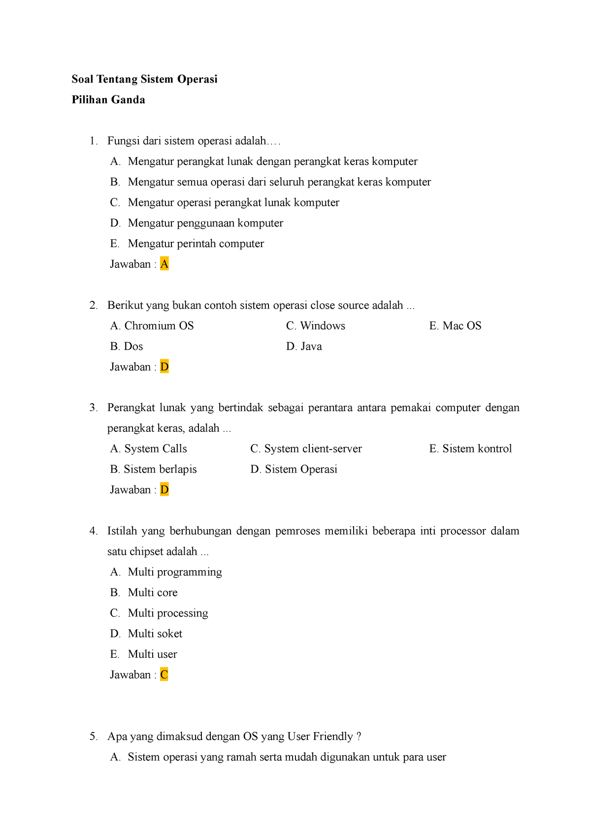 Soal Tentang Sistem Operasi - Soal Tentang Sistem Operasi Pilihan Ganda ...