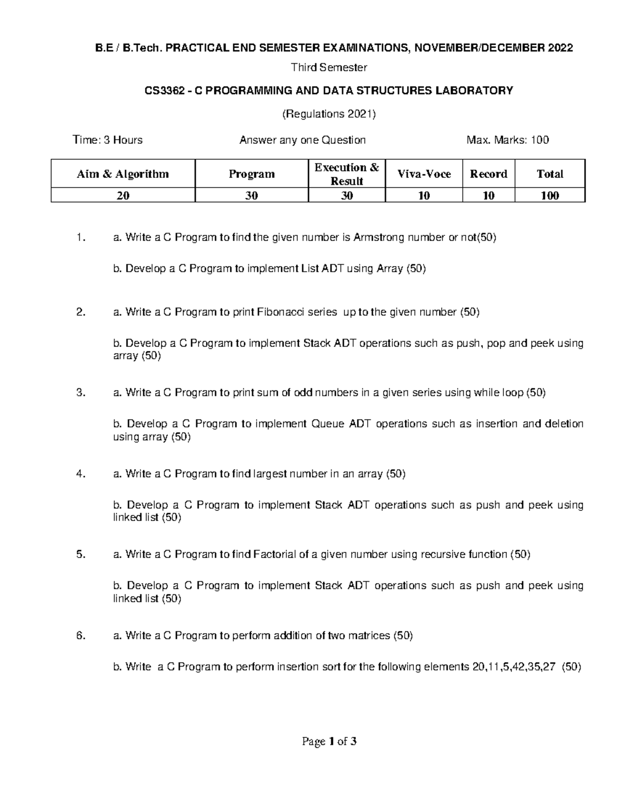 CS3362-SET3 - Lab questions set - Page 1 of 3 B / B. PRACTICAL END ...