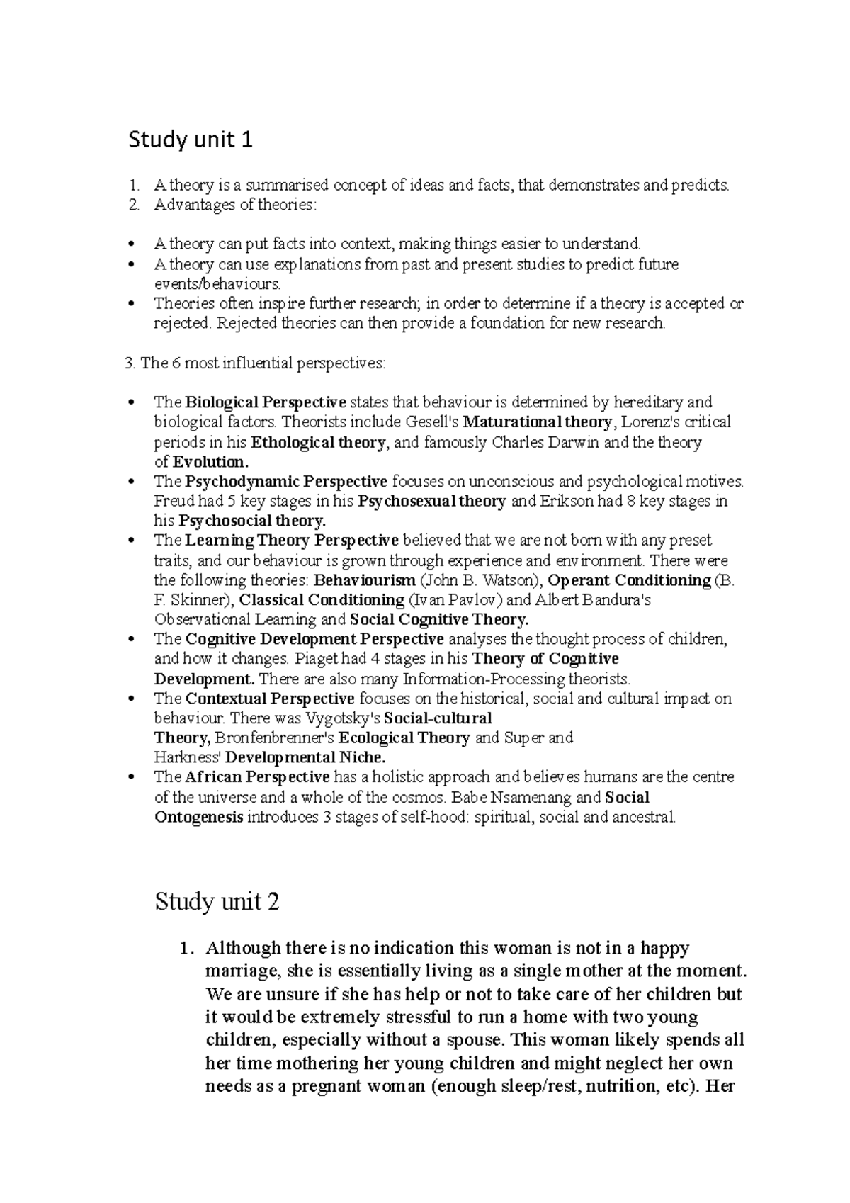 PYC2602 study units unit 14 Study unit 1 A theory is a summarised