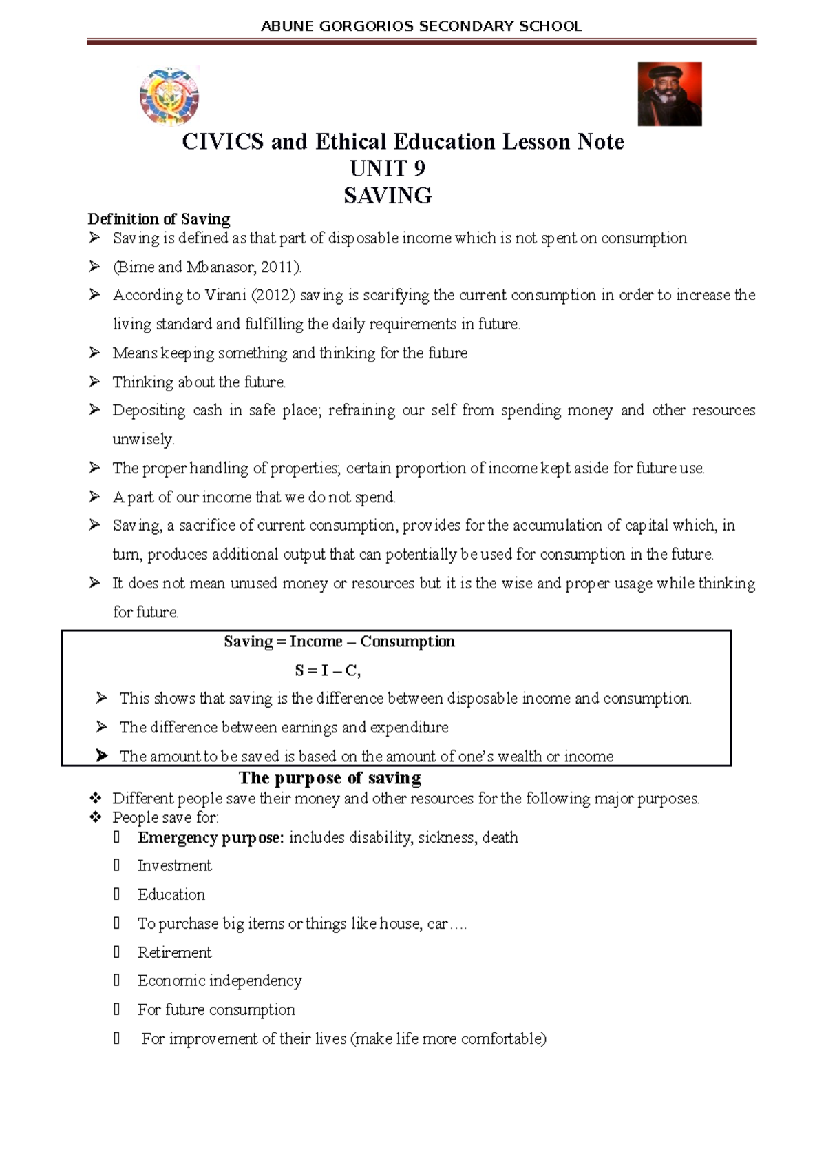 G911 UNIT 9 AND 10 CIVICS and Ethical Education Lesson Note UNIT 9