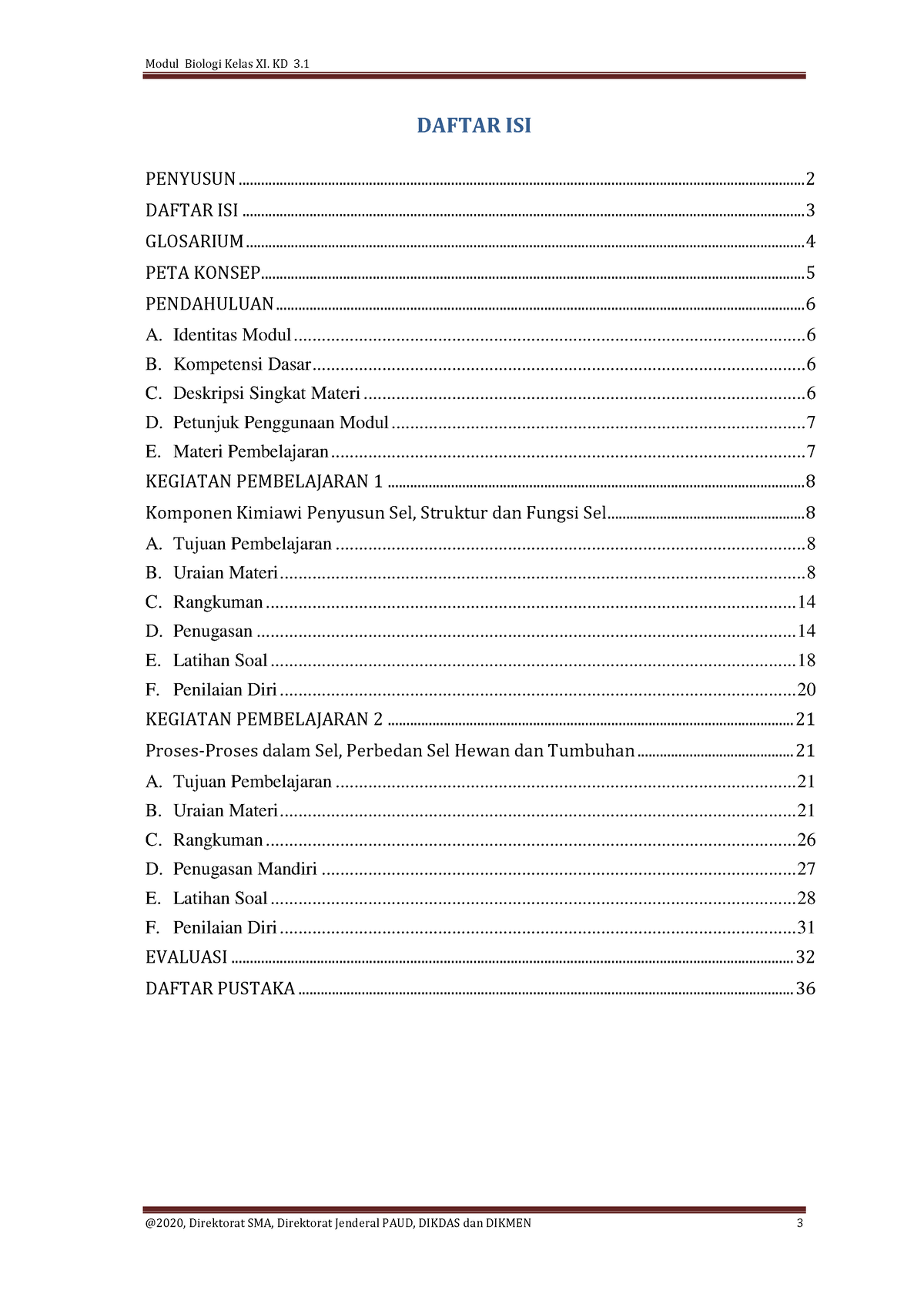 Biologi PDF-3 - Tugas - DAFTAR ISI Modul Biologi Kelas XI. KD 3. @2020 ...