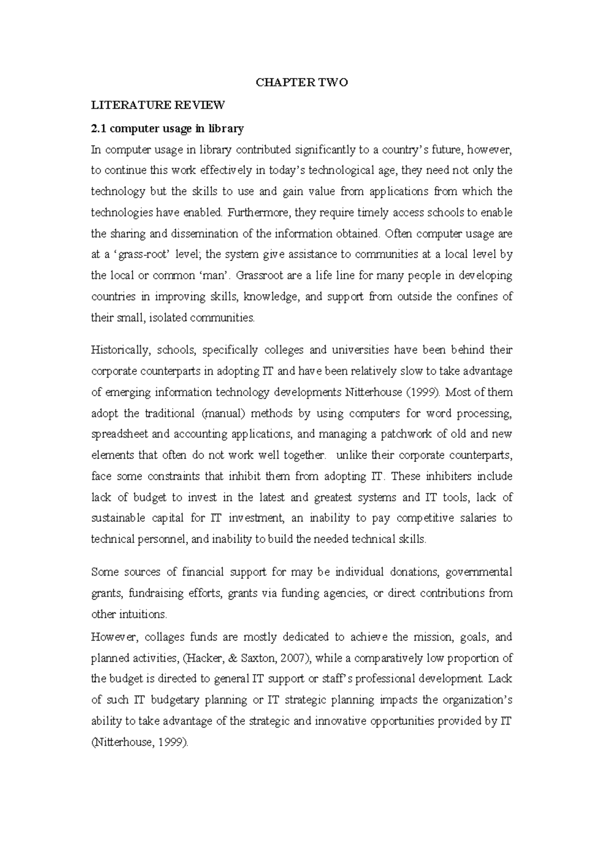 ZENA Chapter TWO - CHAPTER TWO LITERATURE REVIEW 2 computer usage in ...