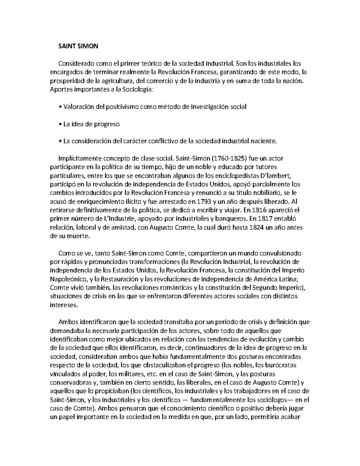 SAINT SIMON Y COMTE SAINT SIMON Considerado como el primer de la