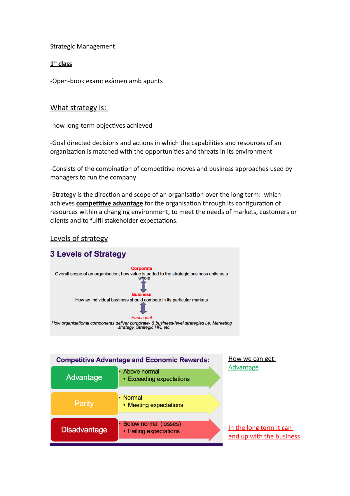 Strategic Management Notes - Strategic Management 1 St Class -Open-book ...