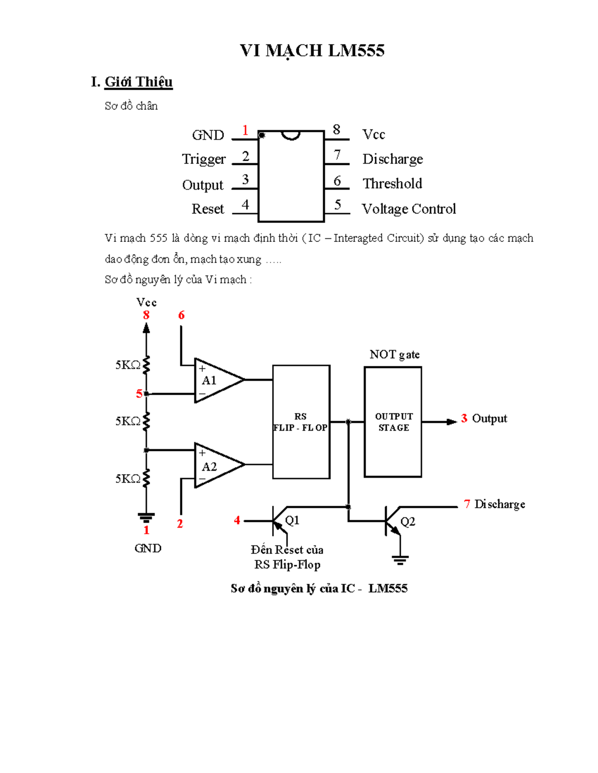 VI MẠCH LM555 - nodfd - VI MẠCH LM I. Giới Thiệu Sơ đồ chân GND 1 2 3 4 ...