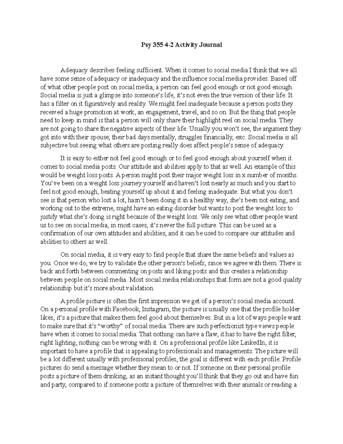 Psy 355 4-2 Activity Journal - Psy 355 4-2 Activity Journal Adequacy ...