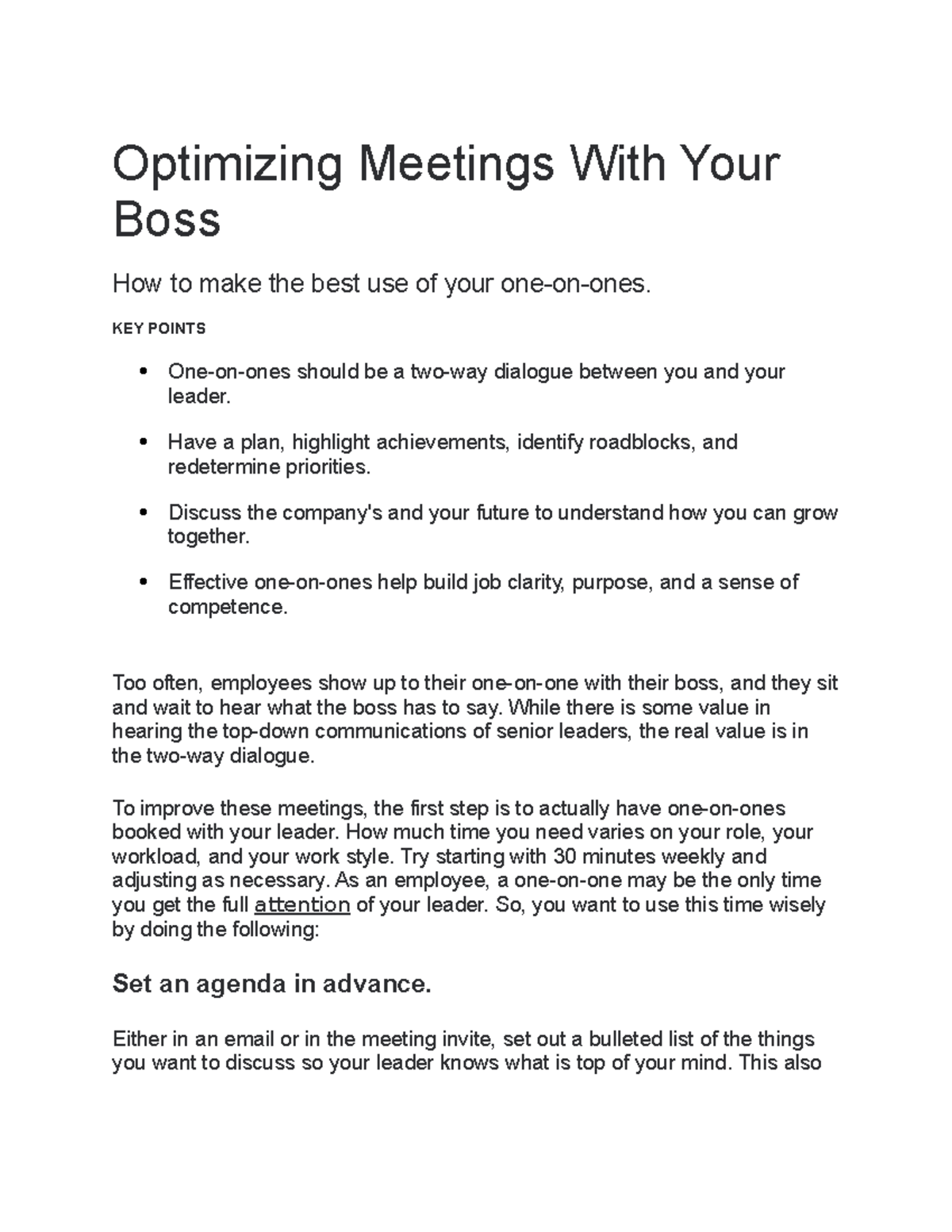 Optimizing Meetings With Your Boss Optimizing Meetings With Your Boss