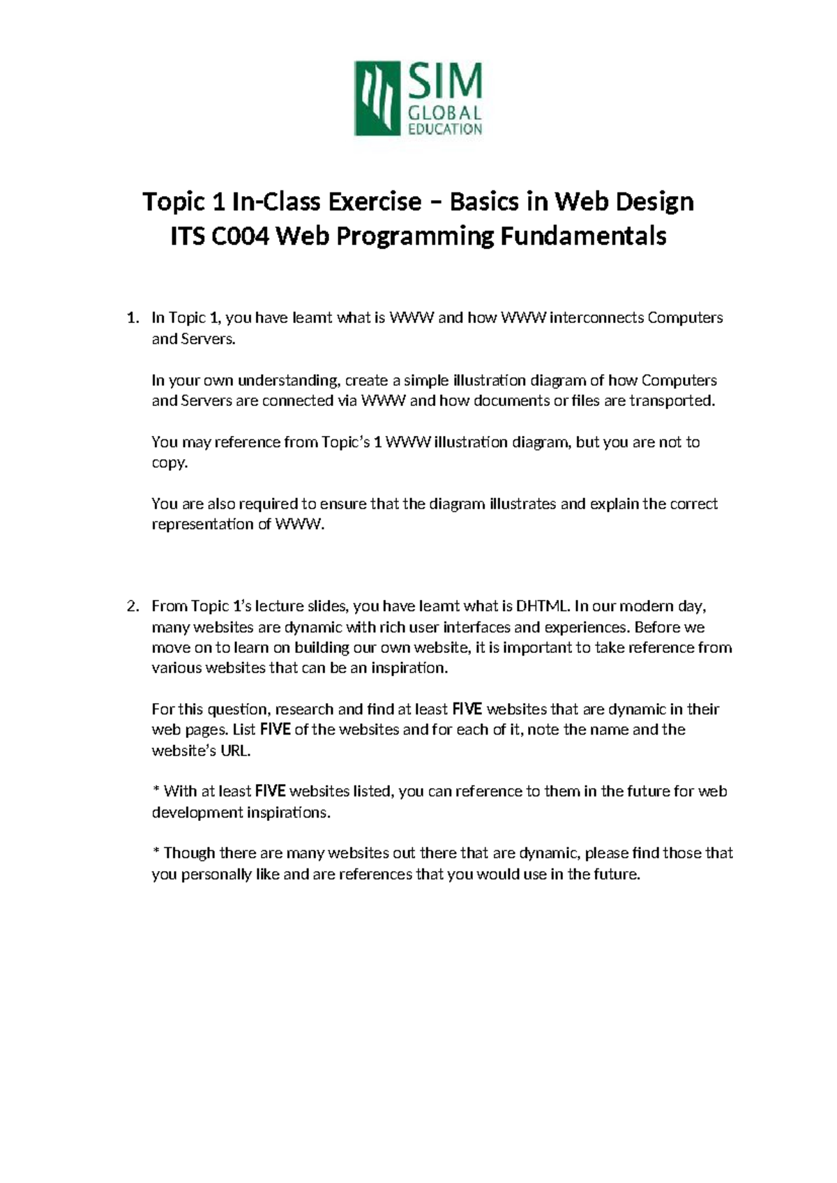 Topic 1 CE - Basics in Web Design - Topic 1 In-Class Exercise – Basics ...